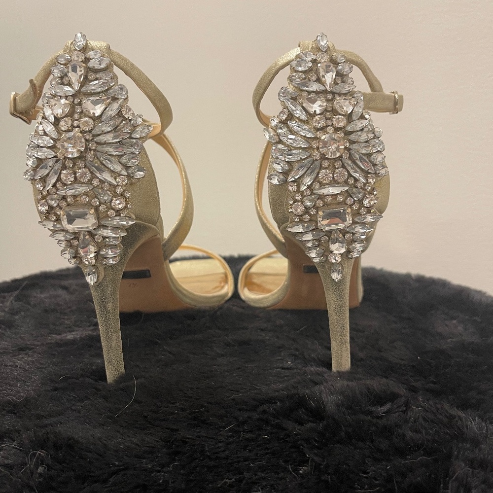 Badgley Mischka gold stilettos